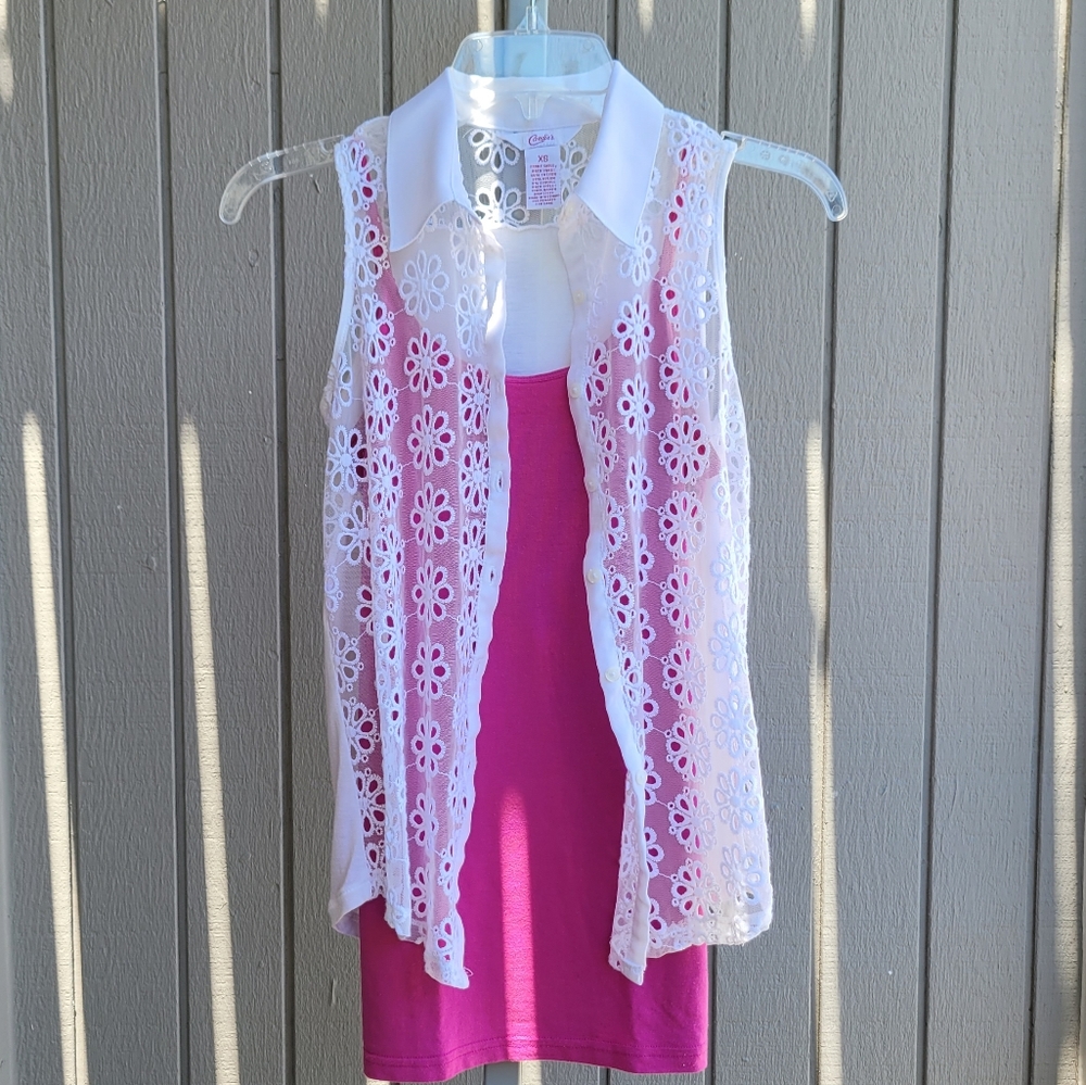 Flowered White Sleeveless Blouse | Women's XS | Candie's - Picture 16 of 16
